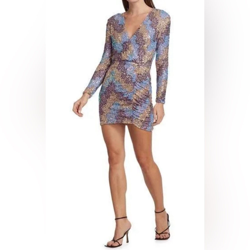 SAYLOR Sequin Mini Dress in Blue and Gold - Picture 2 of 6
